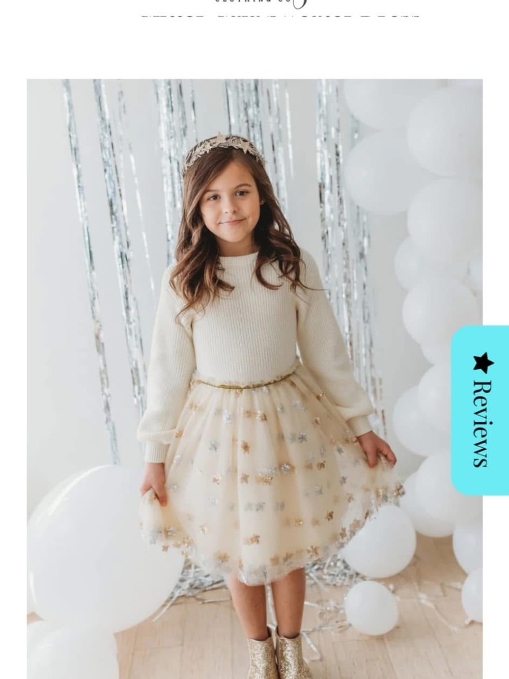 NWT Love & Grow Glitter Gala Star New Year Cream Sweater Gold Star Tulle 8y